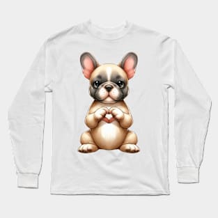 Valentine French Bulldog Giving Heart Hand Sign Long Sleeve T-Shirt